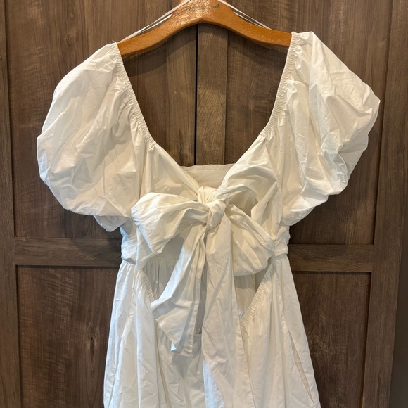 En Saison Anthro Juliet Puff Sleeve Eyelet Ruffle Big Bow Cutout Peasant Dress - Picture 4 of 11